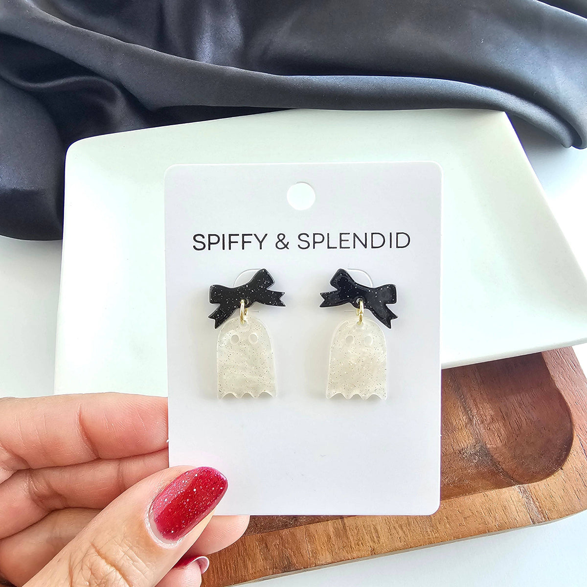 Mini Bow Ghost Earrings - White Shimmer // Jewelry, Halloween
