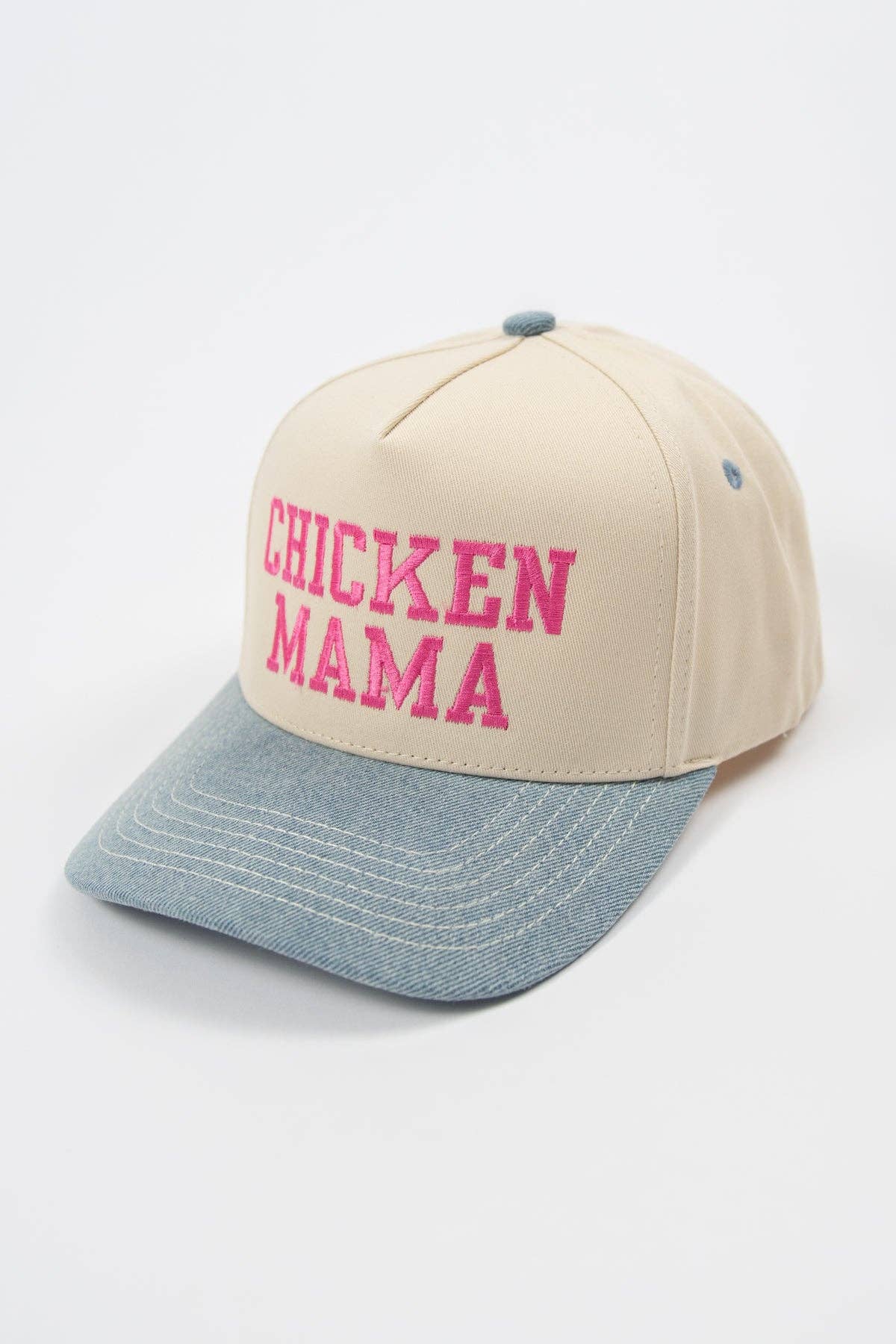 Denim 'Chicken Mama' Pink Embroidered Trucker Hat