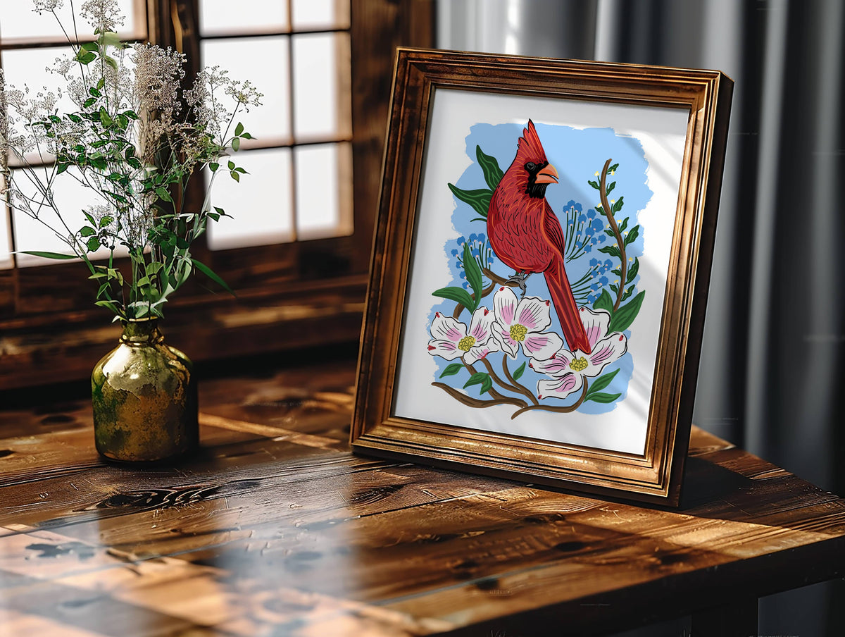 "Carolina Cardinal with Dogwood" - 8" x 10" Giclée Art Print