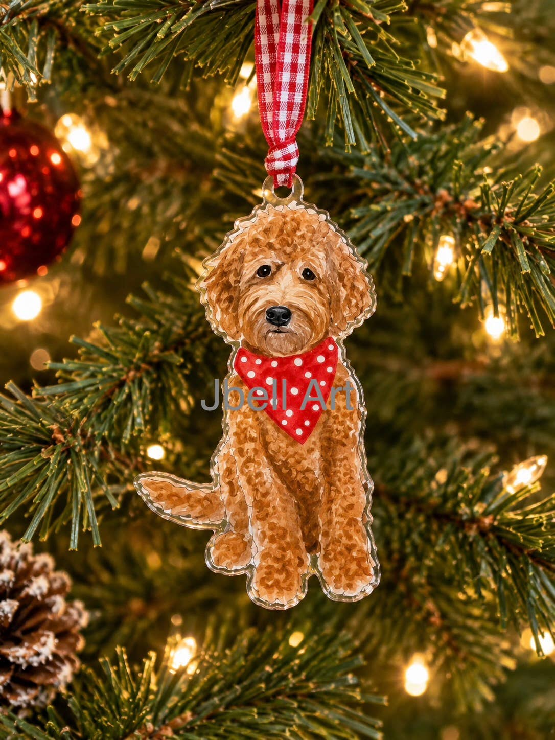 Red Goldendoodle Acrylic Ornament- Watercolor
