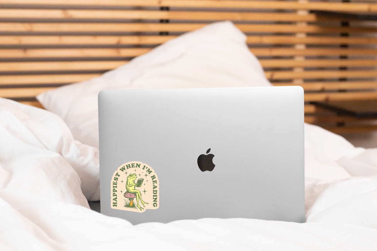 Happiest When I'm Reading Sticker - library, books, frog