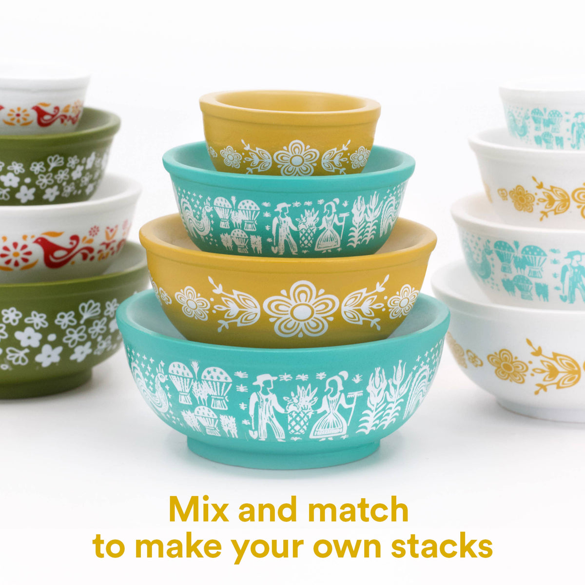 Mini Pyrex-Inspired Mixing Bowls Stackable Display Set