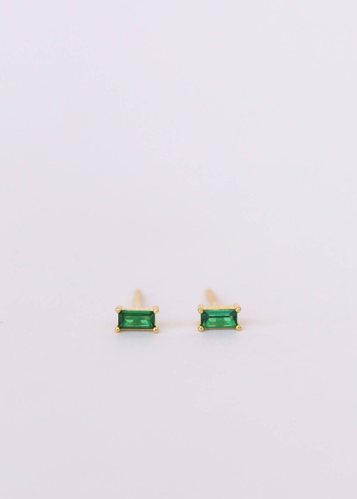 Baguette - Emerald - Gold Earrings