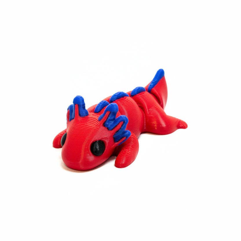 Axolotl (Red and Blue) • Mini 3D Printed Articulated Animal • Flexi Animals • Pocket Pets • Pocket Pals • Desk Pets [#29]*