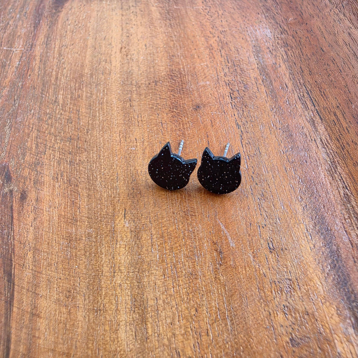 Dainty Cat Studs - Black Glitter // Halloween, Fall, Earring