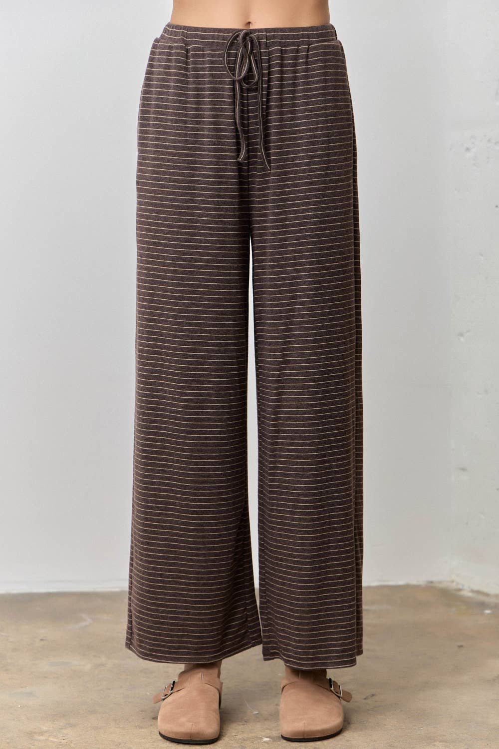 STRIPED KNIT DRAWSTRING PANTS