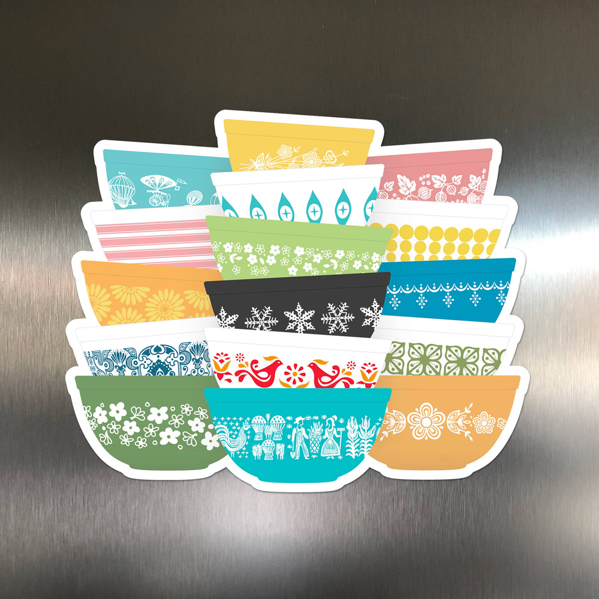 Pyrex-Inspired Whimsy Stack Magnet – Retro Fridge Decor