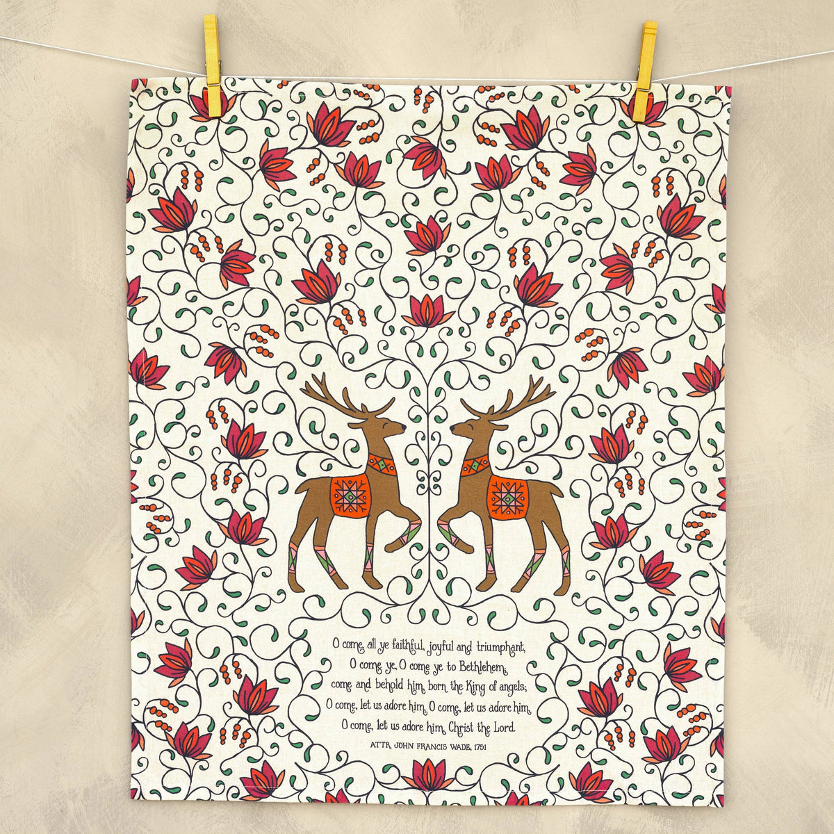 O Come All Ye Christmas Tea Towel - Full Color