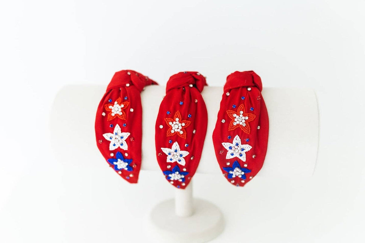 Beaded Headband - Red, White, & Bloom