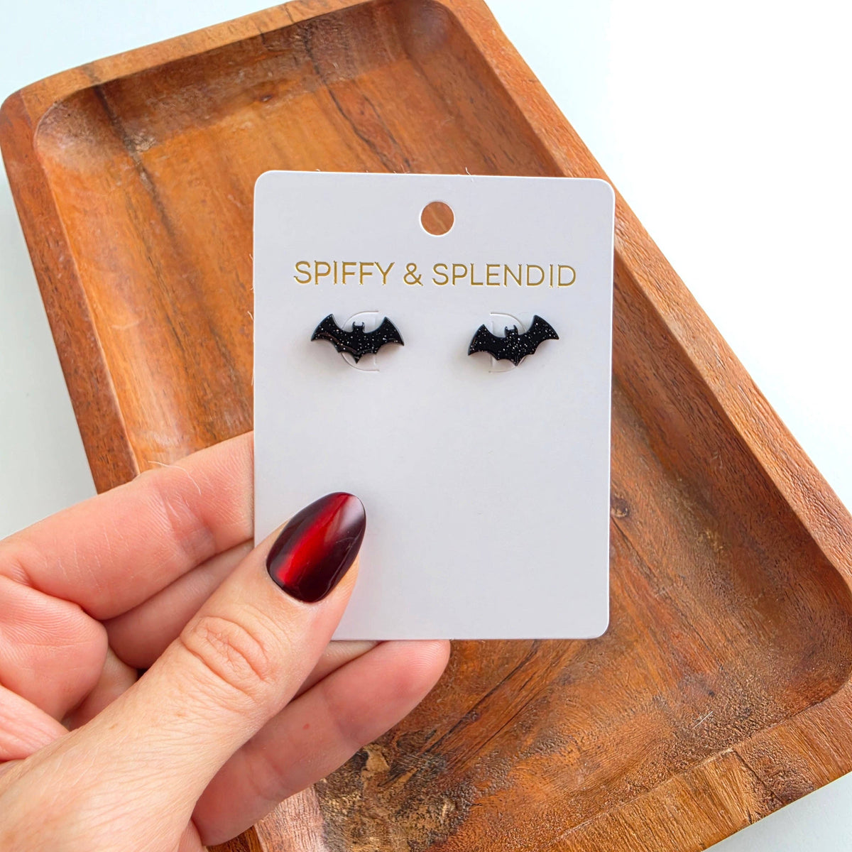 Bat Studs - Black Glitter // Fall, Halloween, Earrings