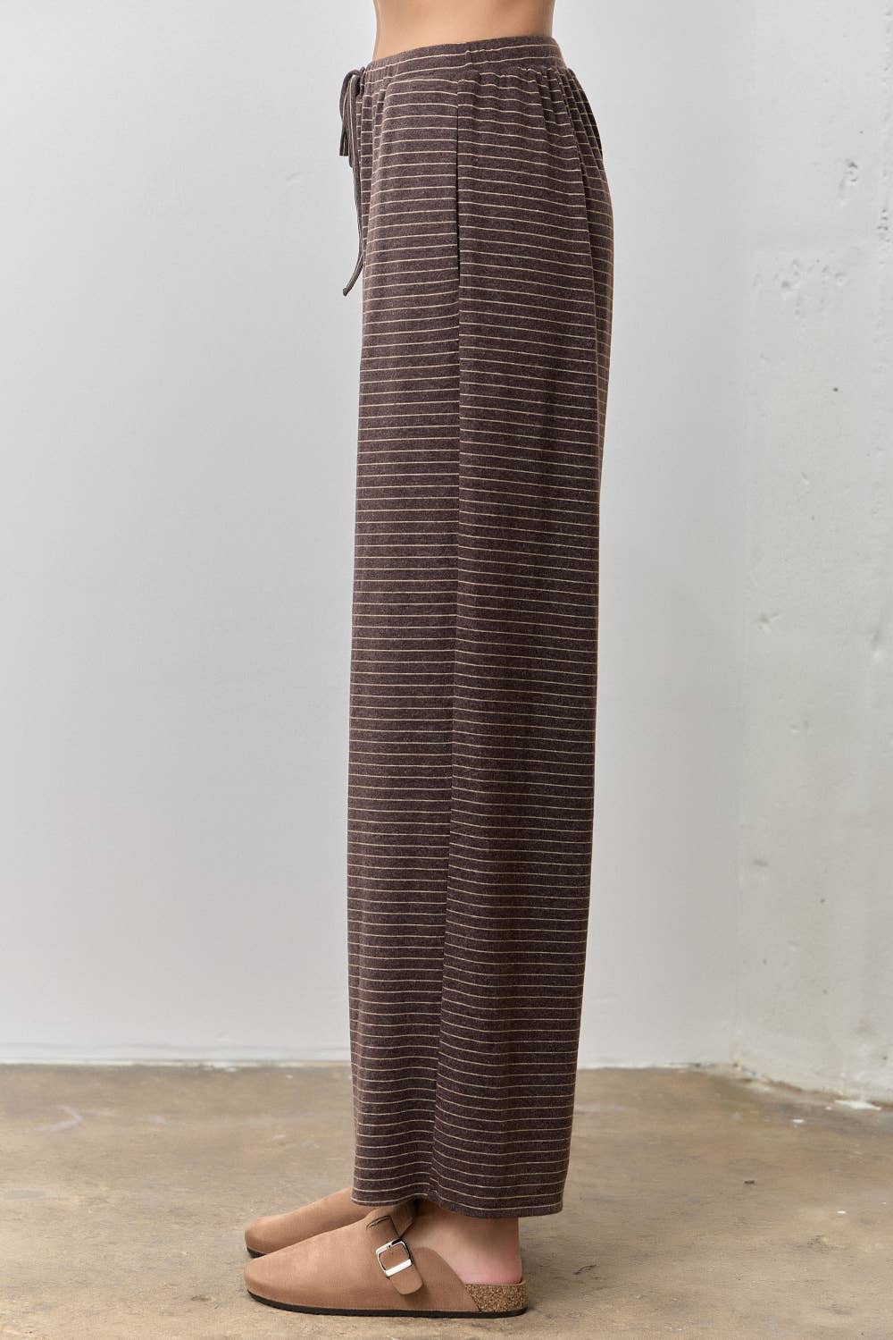 STRIPED KNIT DRAWSTRING PANTS