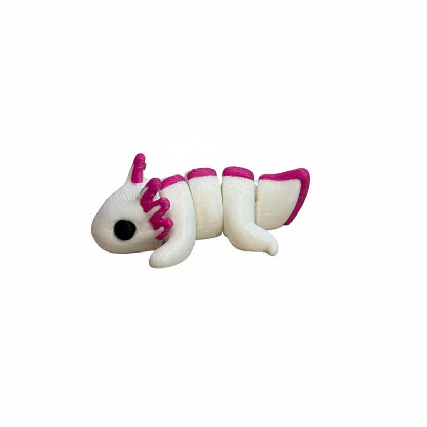 Axolotl (White and Hot Pink) • Mini 3D Printed Articulated Animal • Flexi Animals • Pocket Pets • Pocket Pals • Desk Pets [#29]*