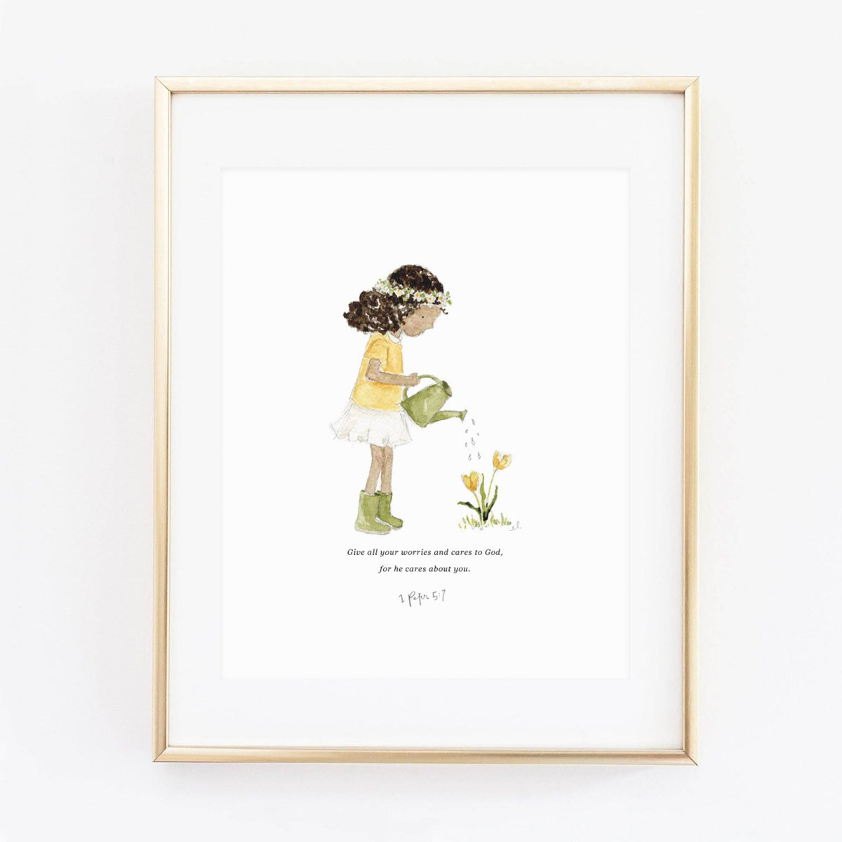 1 peter 5:7 watering girl scripture print