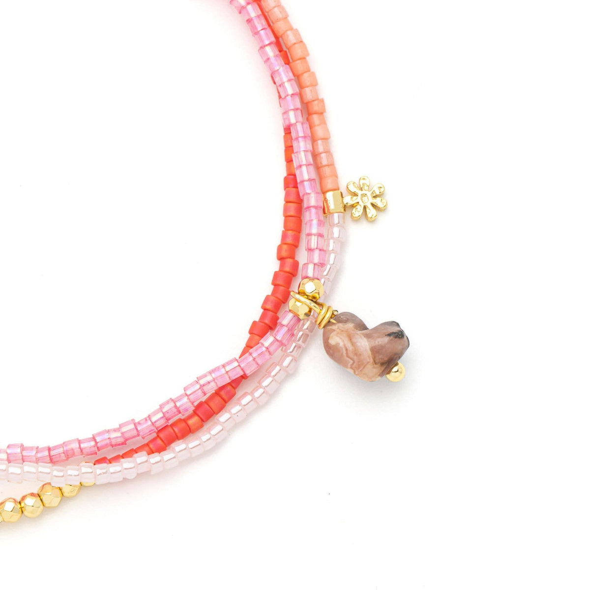 Mixed Media Wrap Bracelet/Necklace - Love/Rhodocrosite/Gold