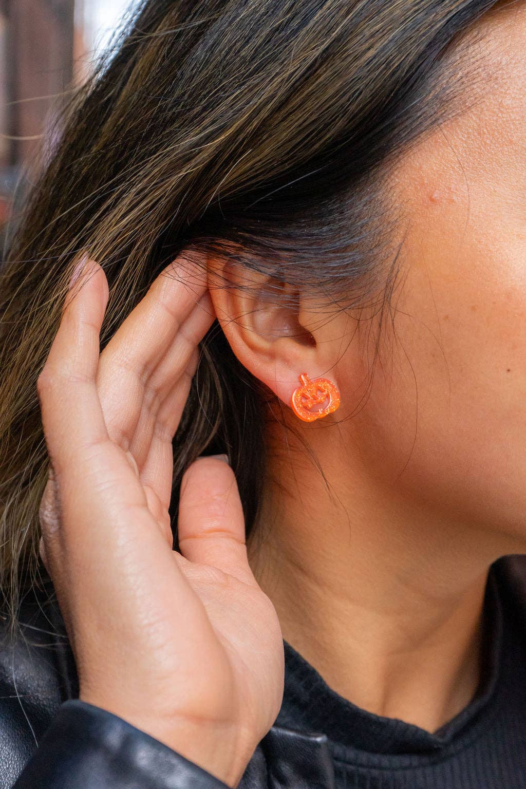 Jack O' Lantern Pumpkin Studs - Orange Glitter // Halloween