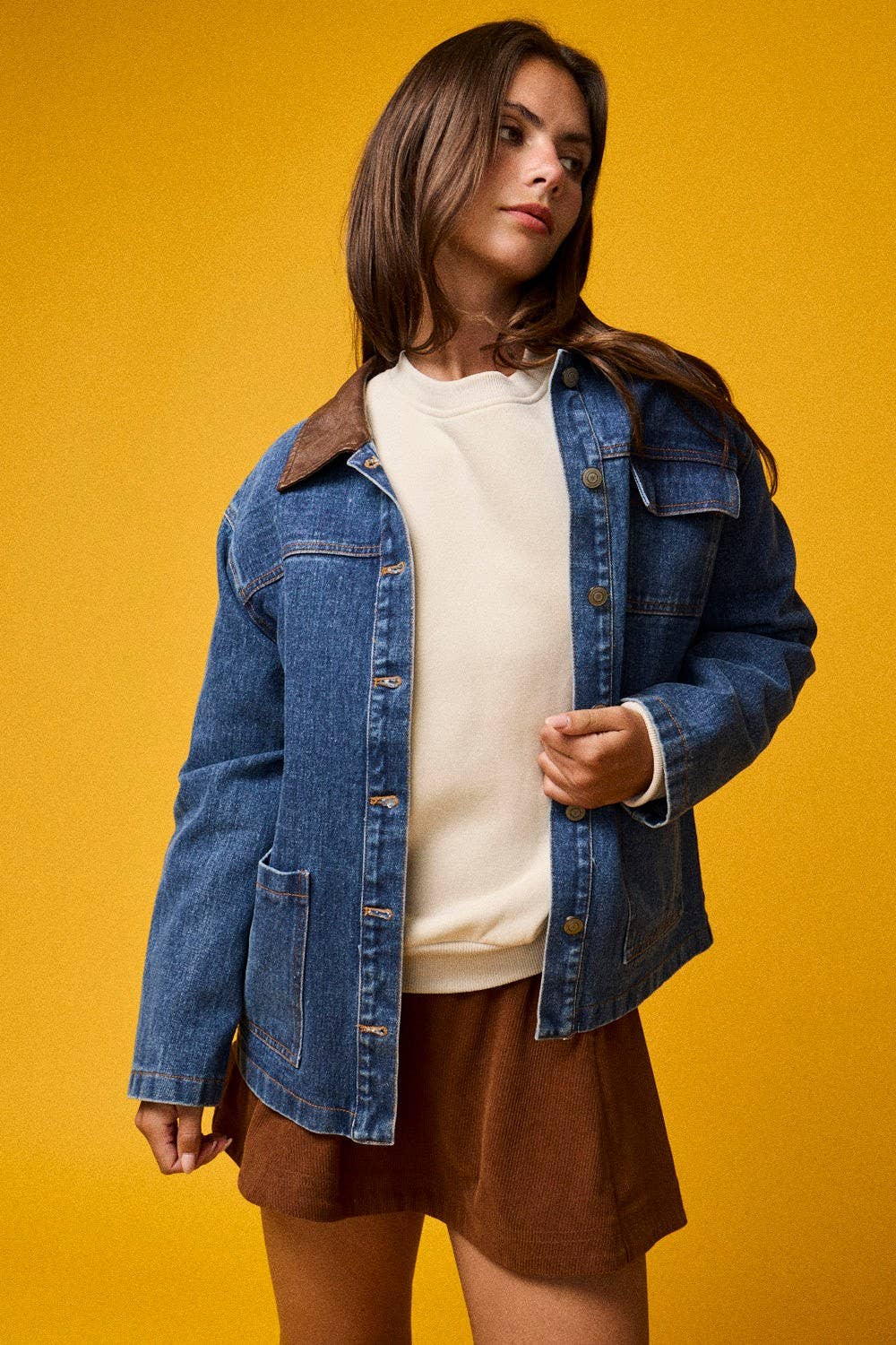 Washed denim contrast w/ suede collar Jacket
