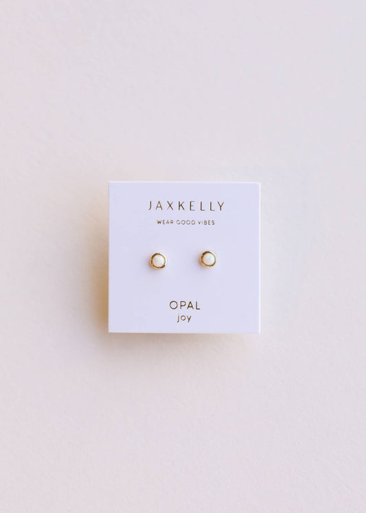 Simple Stud - White Opal- Gold Earrings