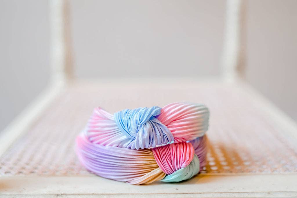 Pleated Ombre Knot Headband - Rainbow
