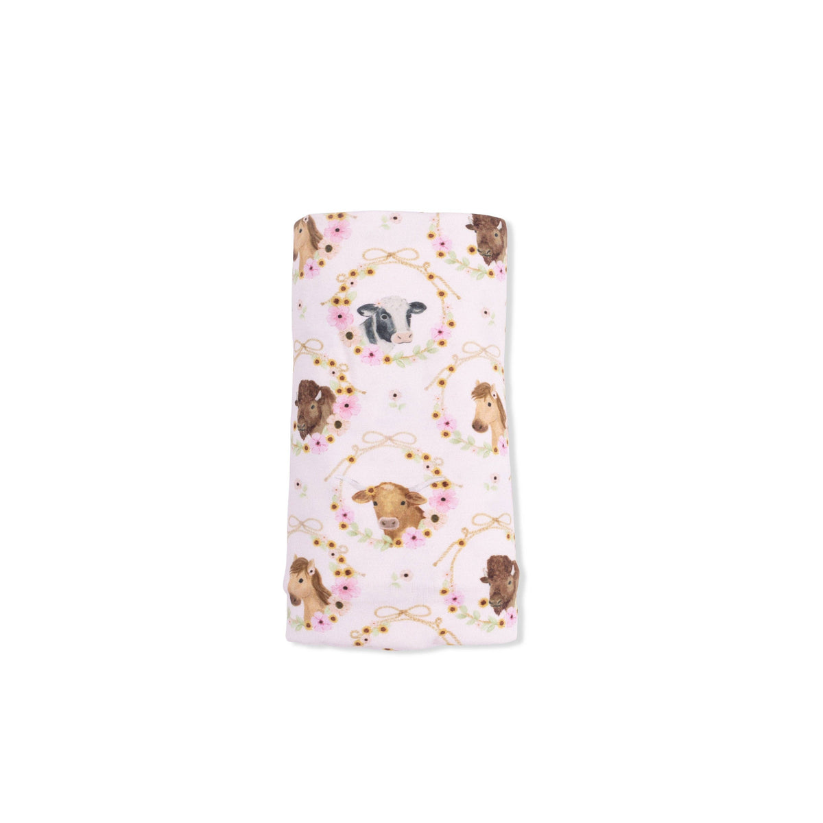 Farm Animals Floral Cameos Pink - Swaddle Blanket