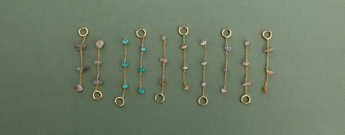 Raw Gemstone Chain Drop Earring - Amazonite
