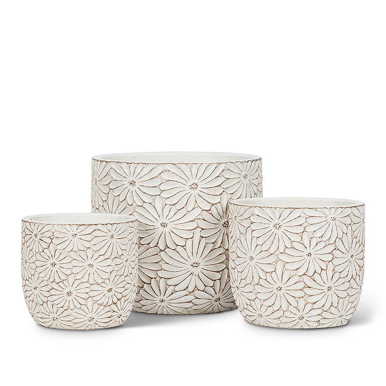 Md Wht Daisy Round Planter-4.5" H