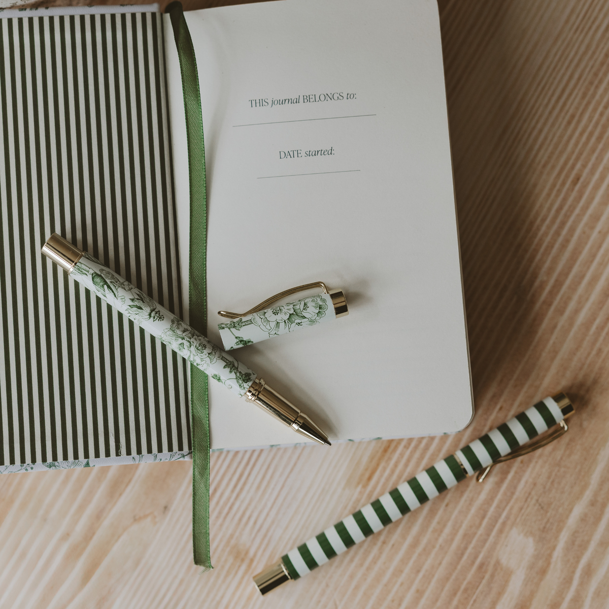 Green Floral Metal Pen Set - Home Decor & Gifts