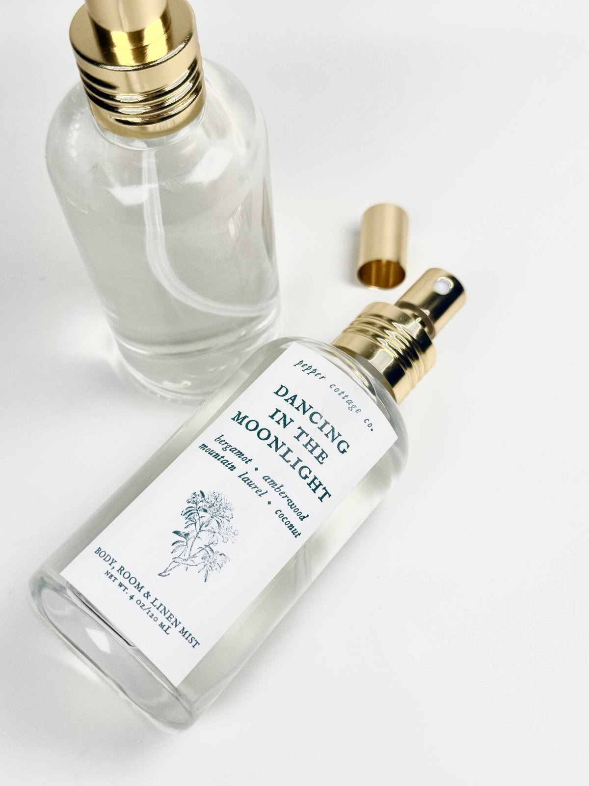 Dancing in the Moonlight 4 oz Body, Room, and Linen Mist | Bergamot, Amberwood, Mountain Laurel, Coconut| Clean, Woodsy, Floral Body & Room Mist