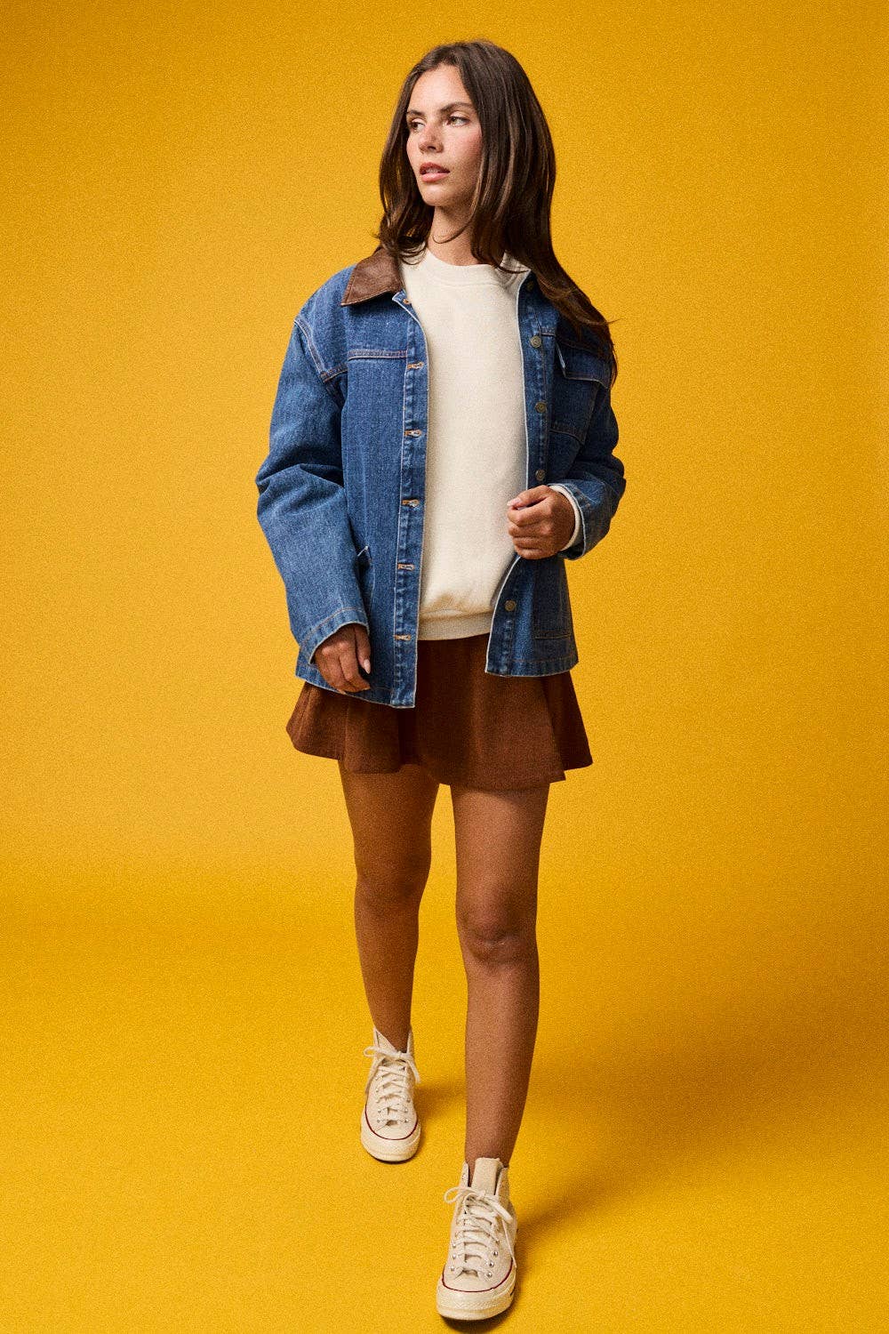 Washed denim contrast w/ suede collar Jacket