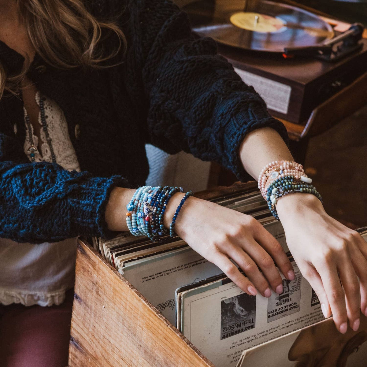 Ceramic Bead Wrap Bracelet/Necklace - Joy/Bluebird
