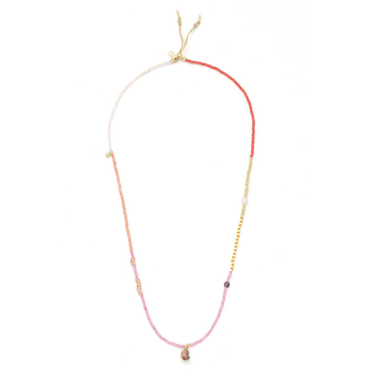 Mixed Media Wrap Bracelet/Necklace - Love/Rhodocrosite/Gold