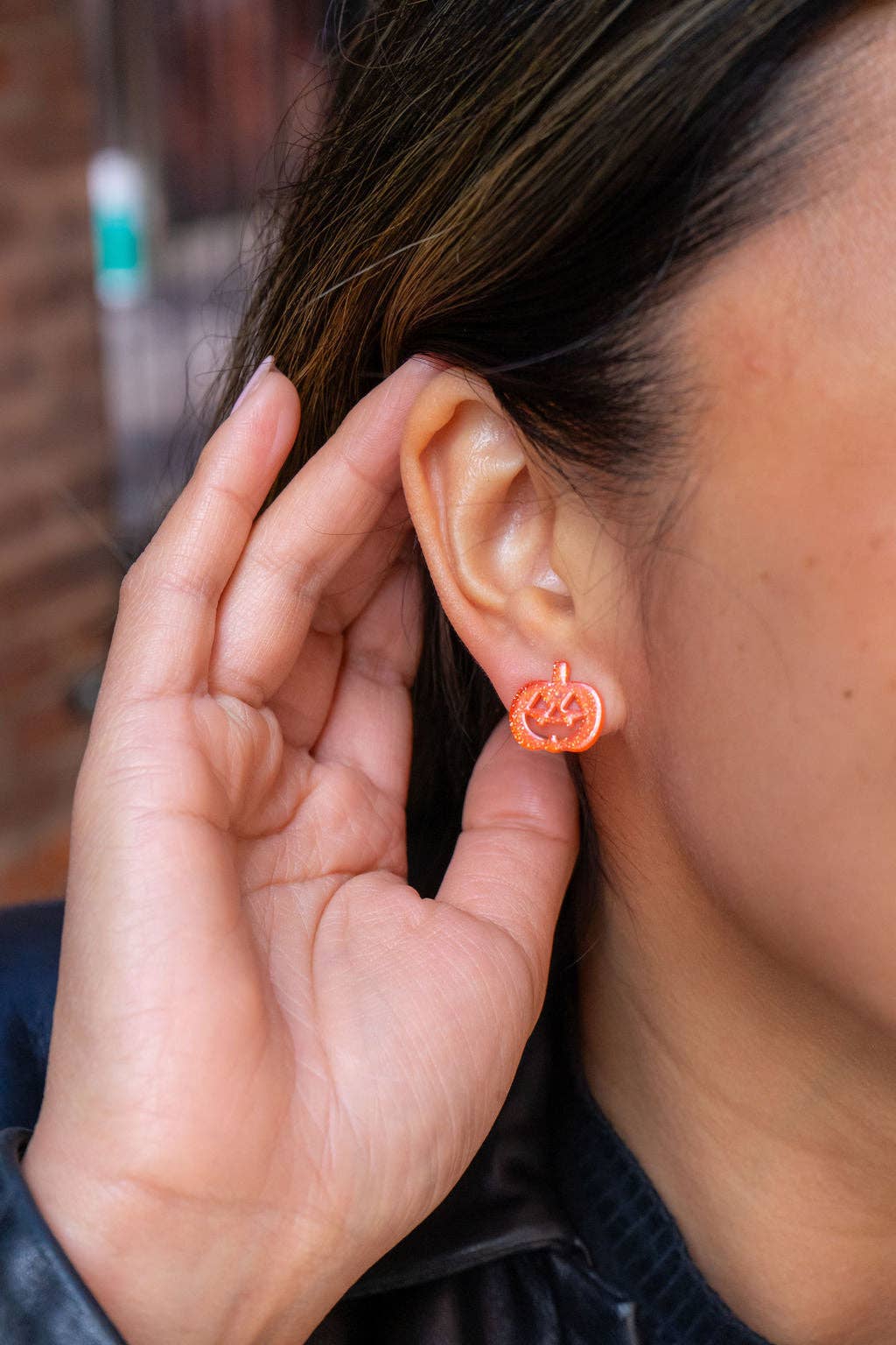 Jack O' Lantern Pumpkin Studs - Orange Glitter // Halloween