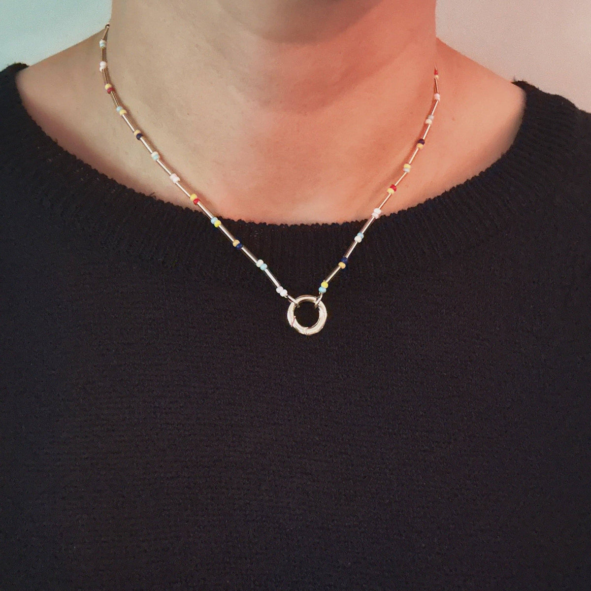 Dainty Color Bead Front Lock Necklace