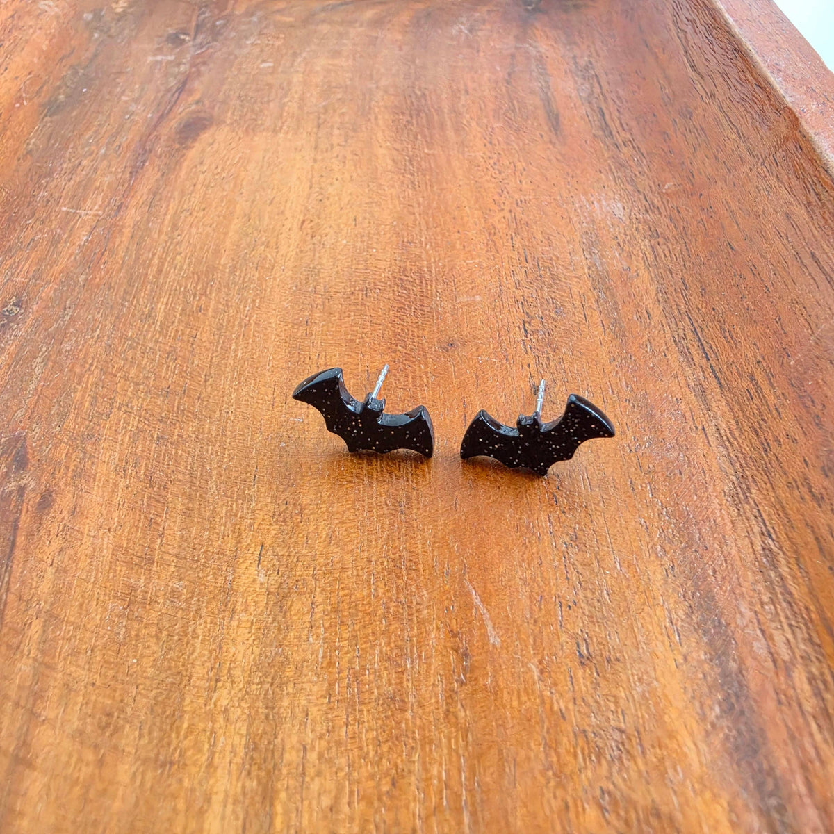 Bat Studs - Black Glitter // Fall, Halloween, Earrings