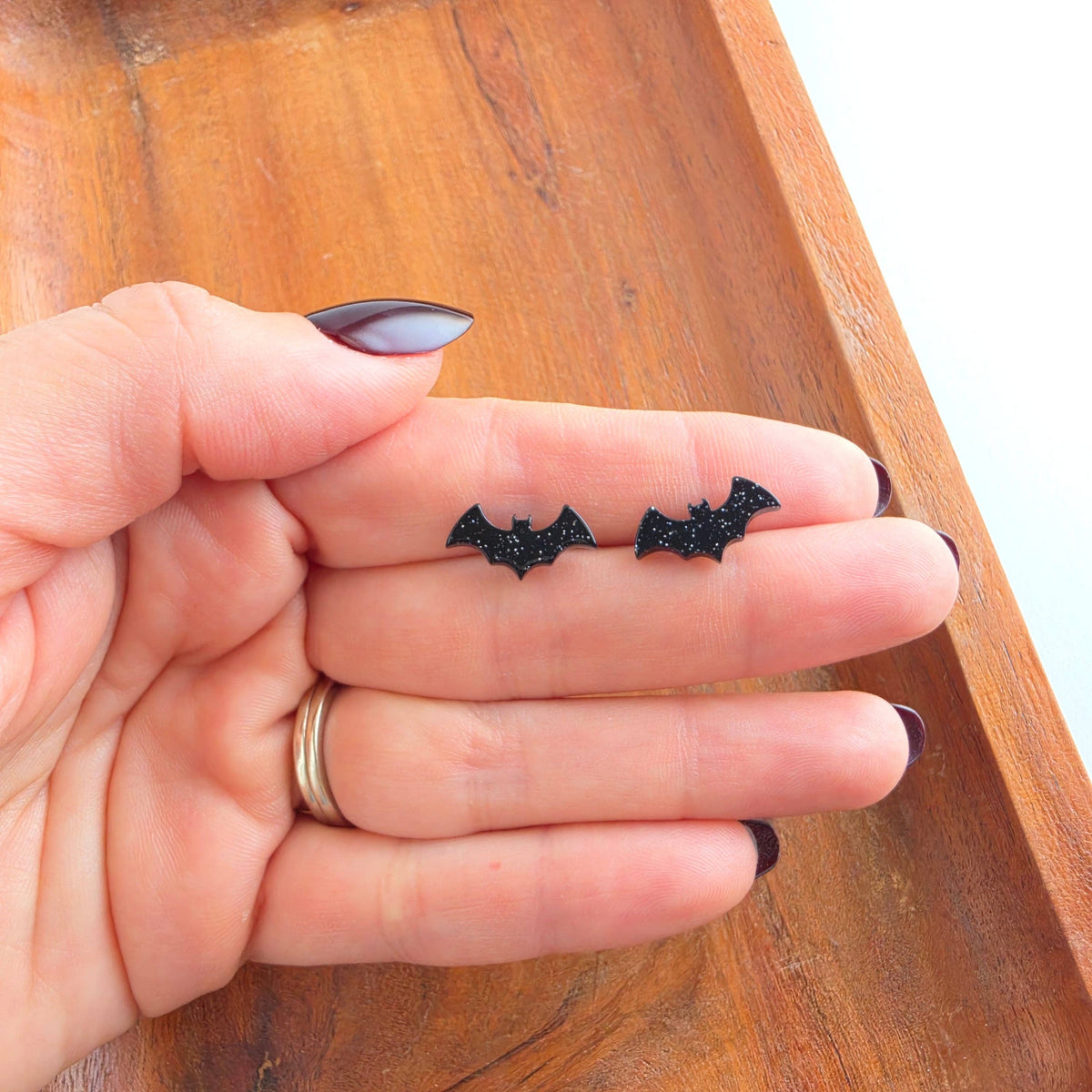 Bat Studs - Black Glitter // Fall, Halloween, Earrings