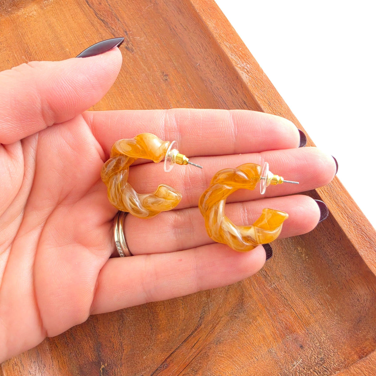 Ramona Hoops - Caramel // Fall, Resin, Earrings, Jewelry