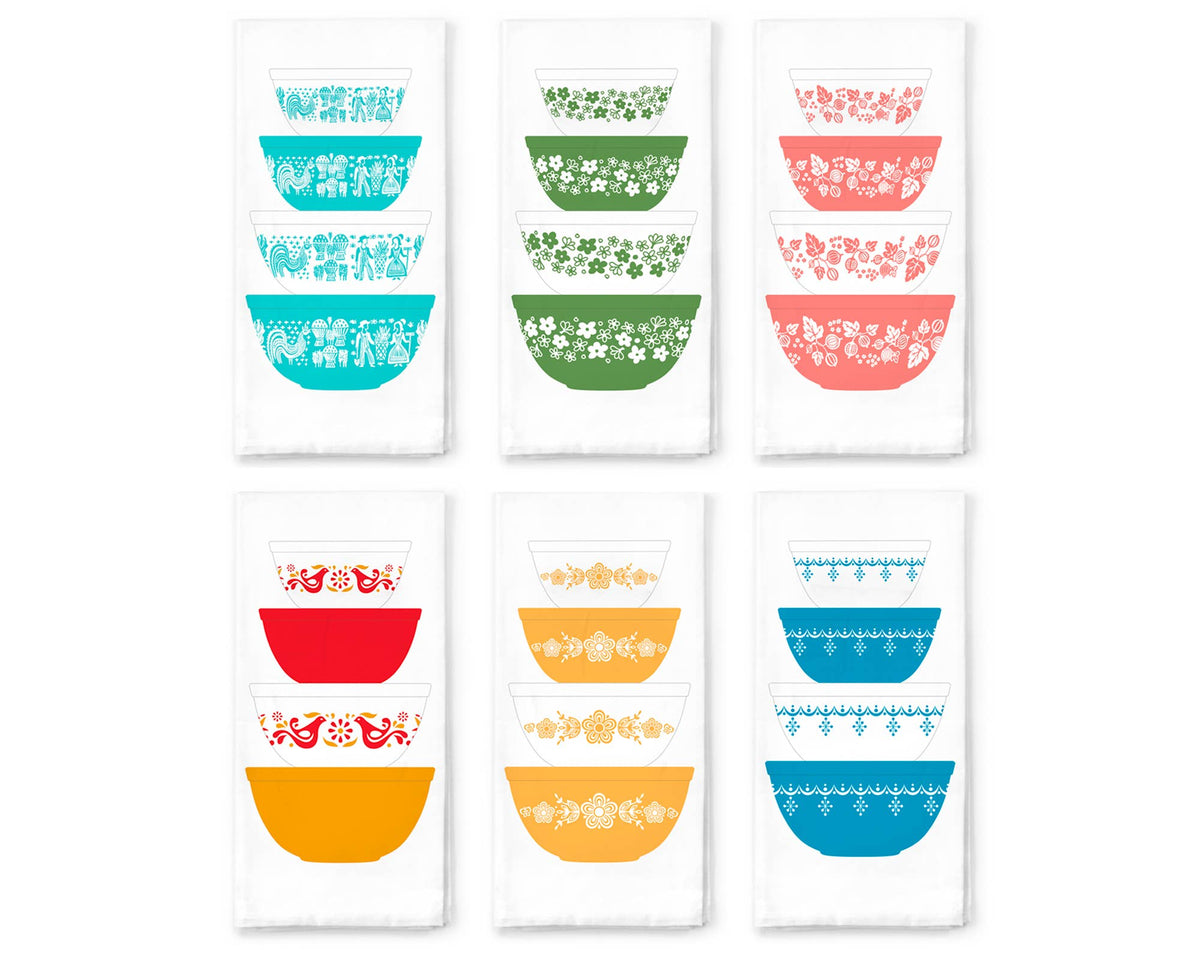 Vintage Bowl Stack Cotton Tea Towel | 6 Patterns