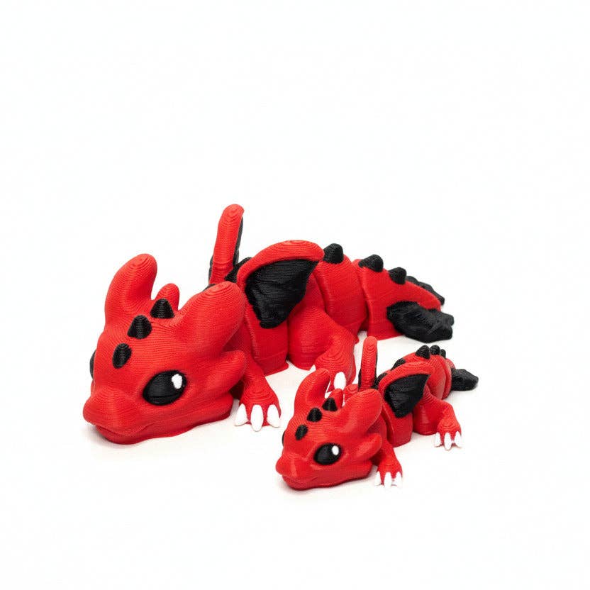 Dragon (Red and Black) • Articulated *Larger* Animals • 3D Printed Articulated Animal • Flexi Animals • Pocket Pets • Pocket Pals • Desk Pets