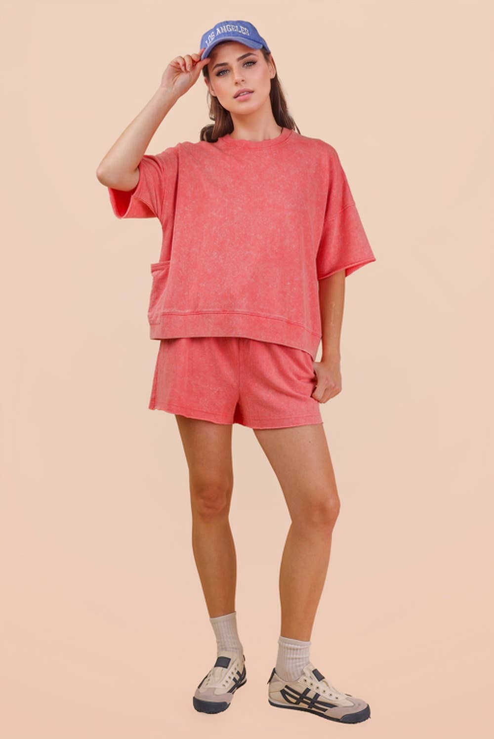 Mineral Washed Knit Casual Top & Shorts