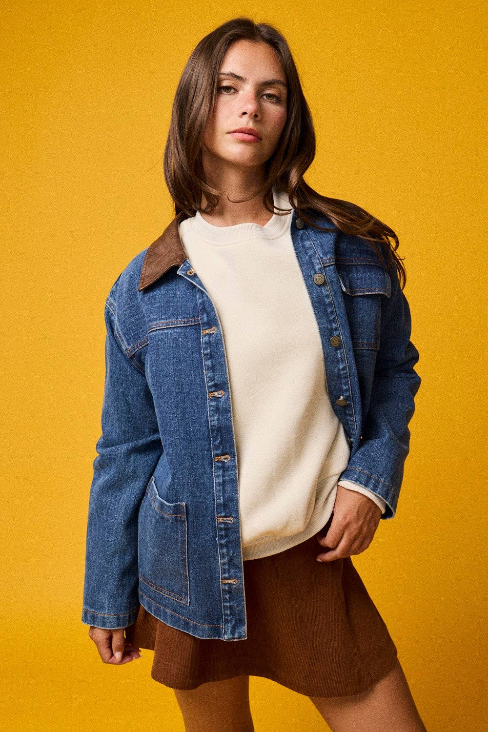 Washed denim contrast w/ suede collar Jacket