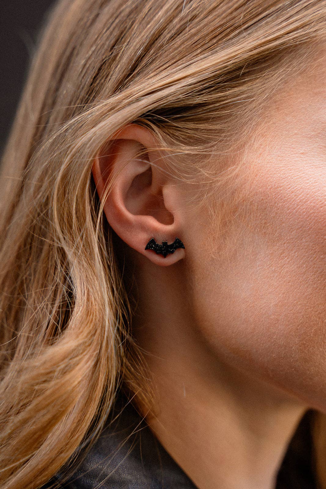 Bat Studs - Black Glitter // Fall, Halloween, Earrings