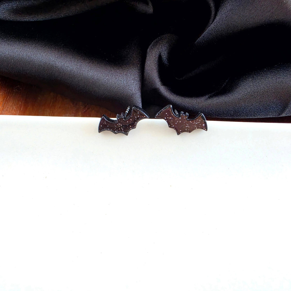 Bat Studs - Black Glitter // Fall, Halloween, Earrings