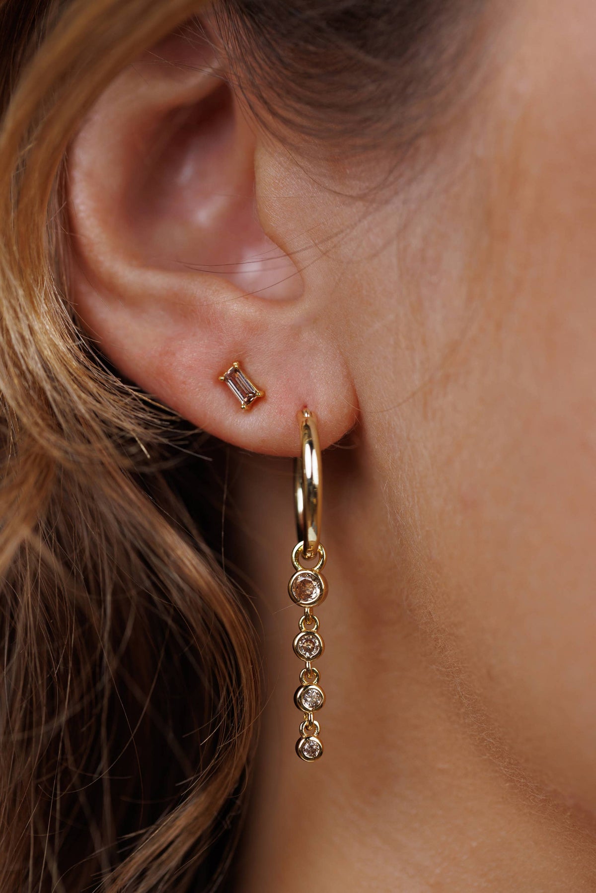 Baguette - Coffee - Gold Earrings