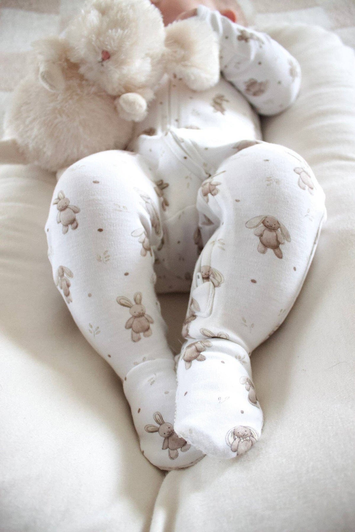 Organic 2-Way Zipper Footie in Bunny Shadow