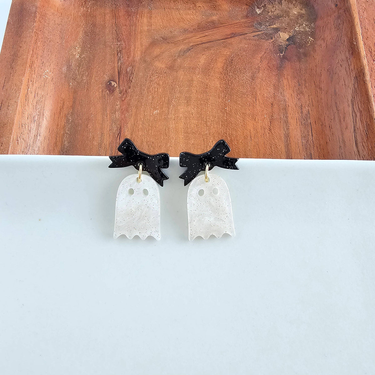 Mini Bow Ghost Earrings - White Shimmer // Jewelry, Halloween