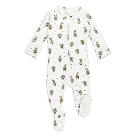 Organic 2-Way Zipper Footie in Bunny Shadow