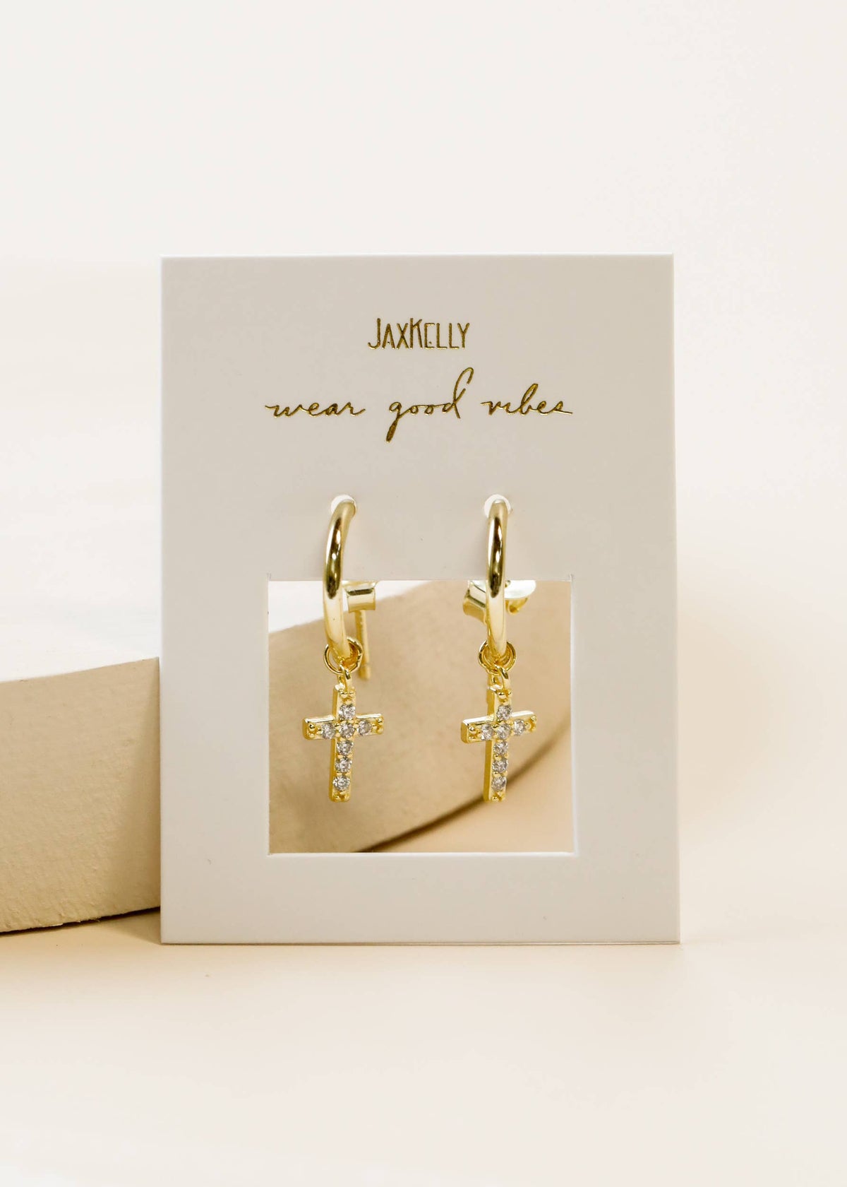 Gold Hoop - Cross - Gold Earrings