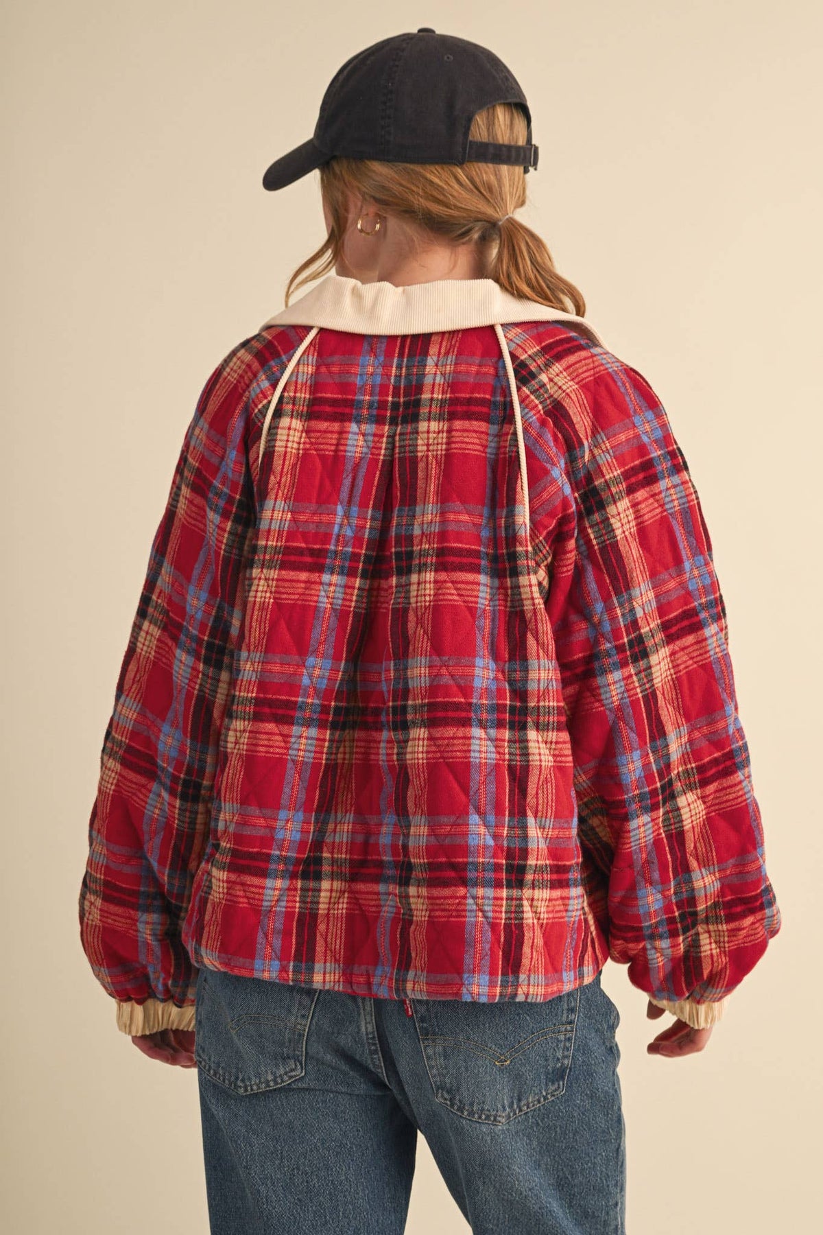 PLAID QUILTED JACKET WITH CONTRAST CORDUROY DETAIL MJK5248