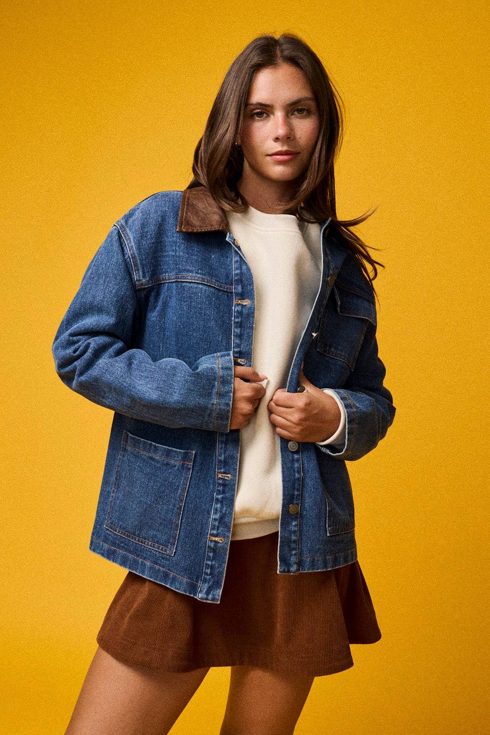 Washed denim contrast w/ suede collar Jacket