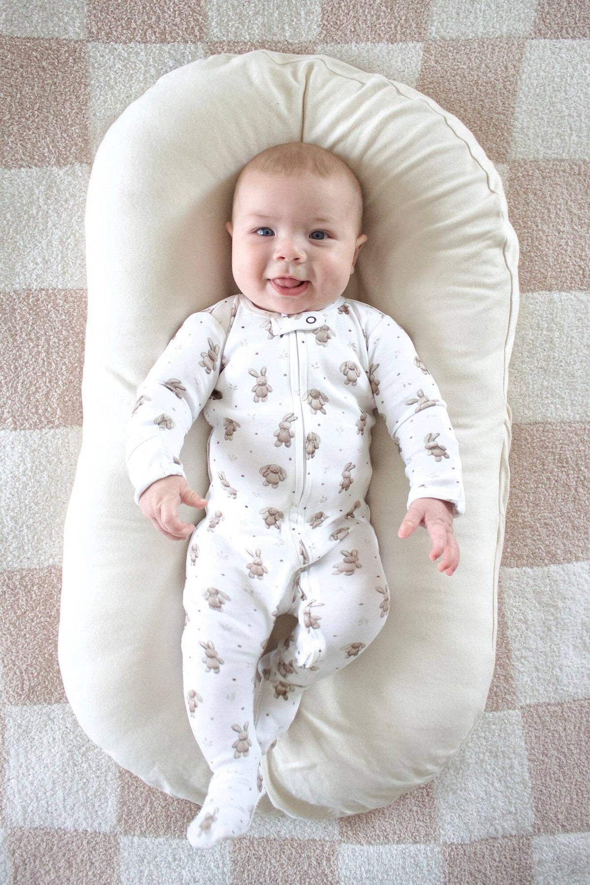Organic 2-Way Zipper Footie in Bunny Shadow