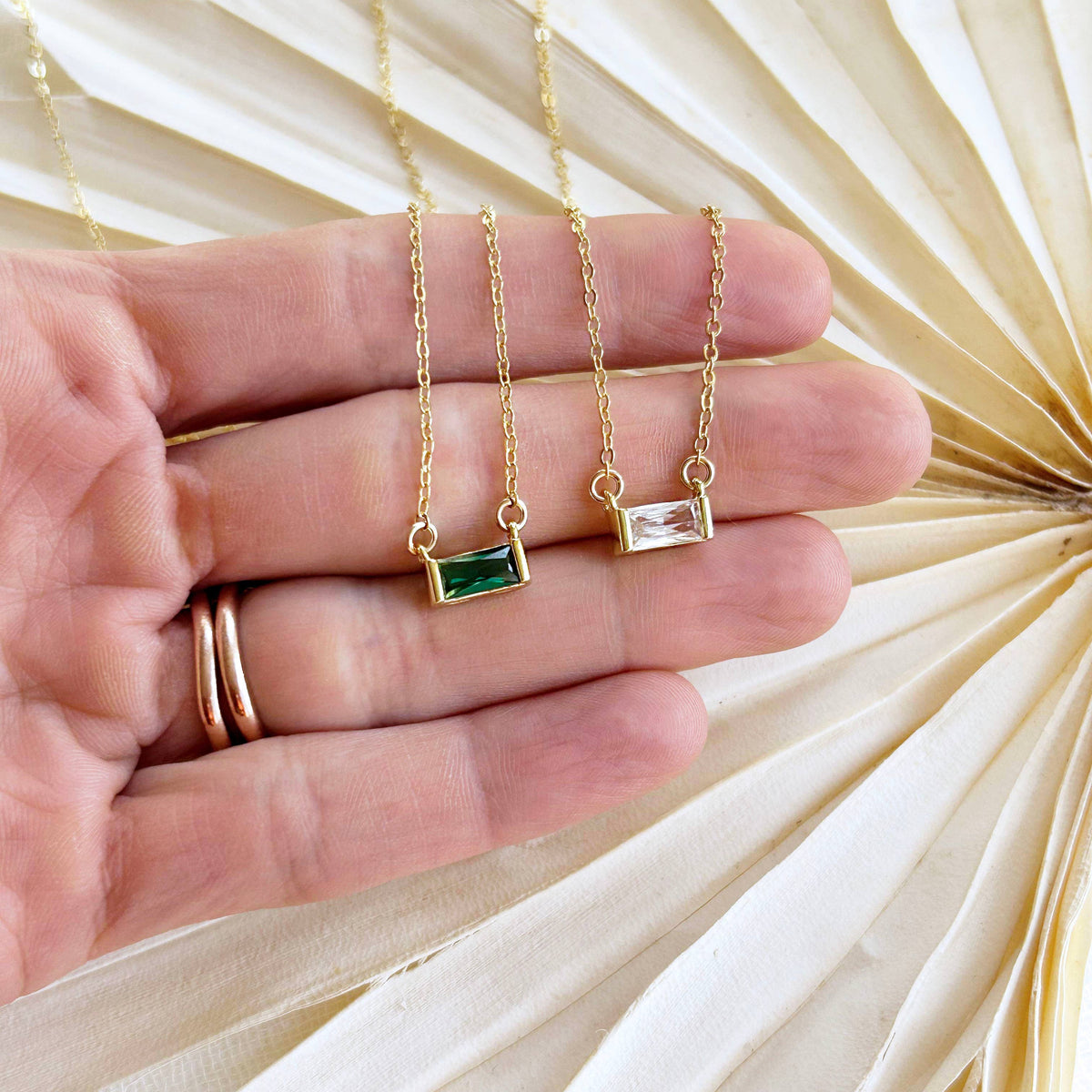 Minimalist Baguette Gemstone Necklace